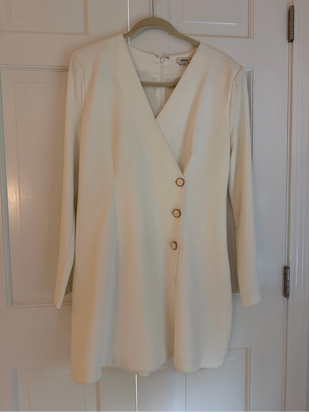 Jason Wu Cream Long Sleeve Wrap Dress with Gold Buttons